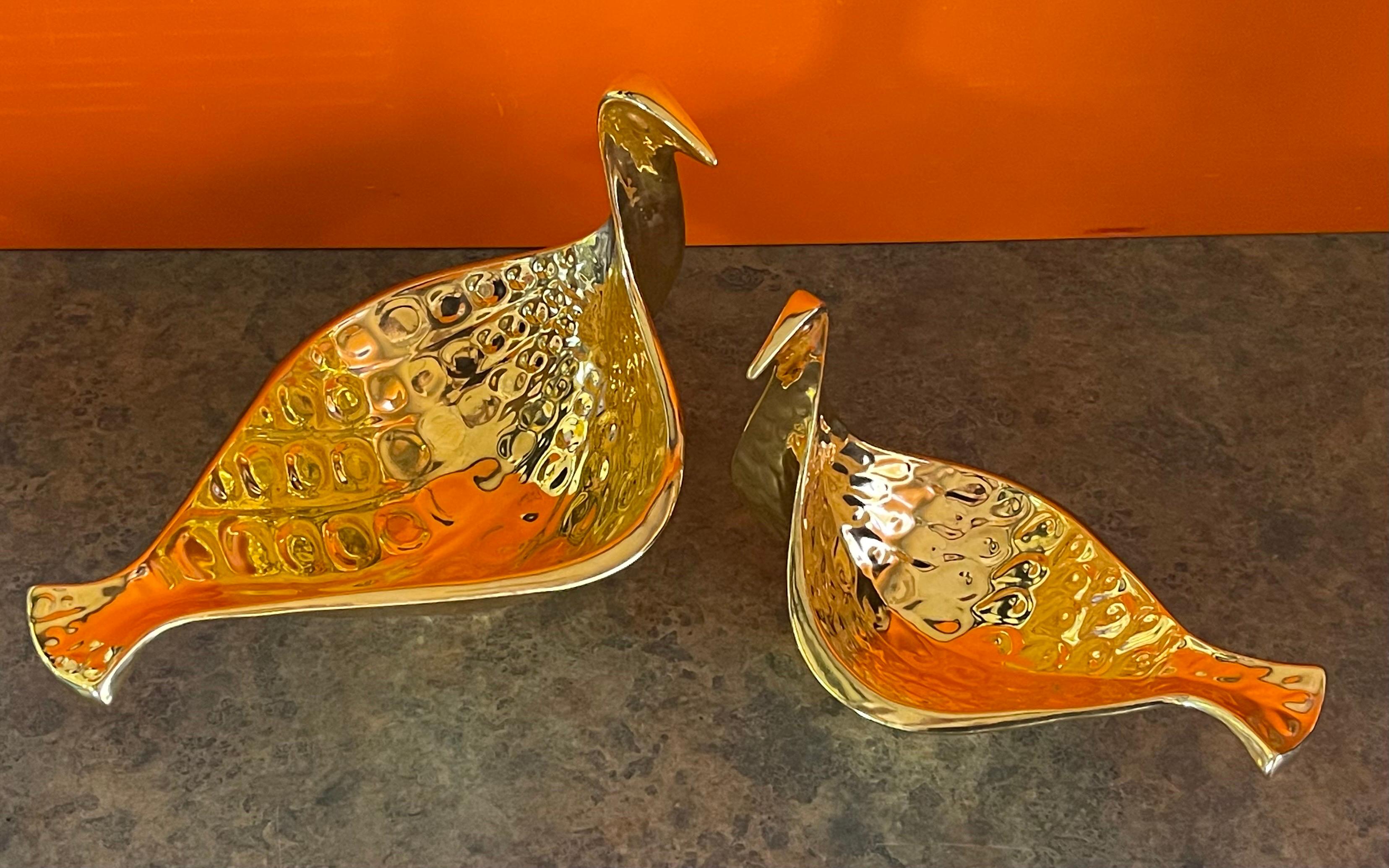 Pair of Gold Ceramic Bird Bowls from