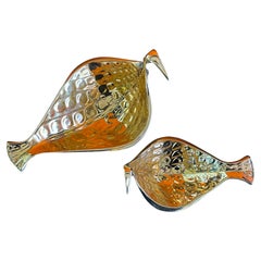 Pareja de cuencos de cerámica dorada para pájaros de la "Colección Menagerie" de Jonathan Adler