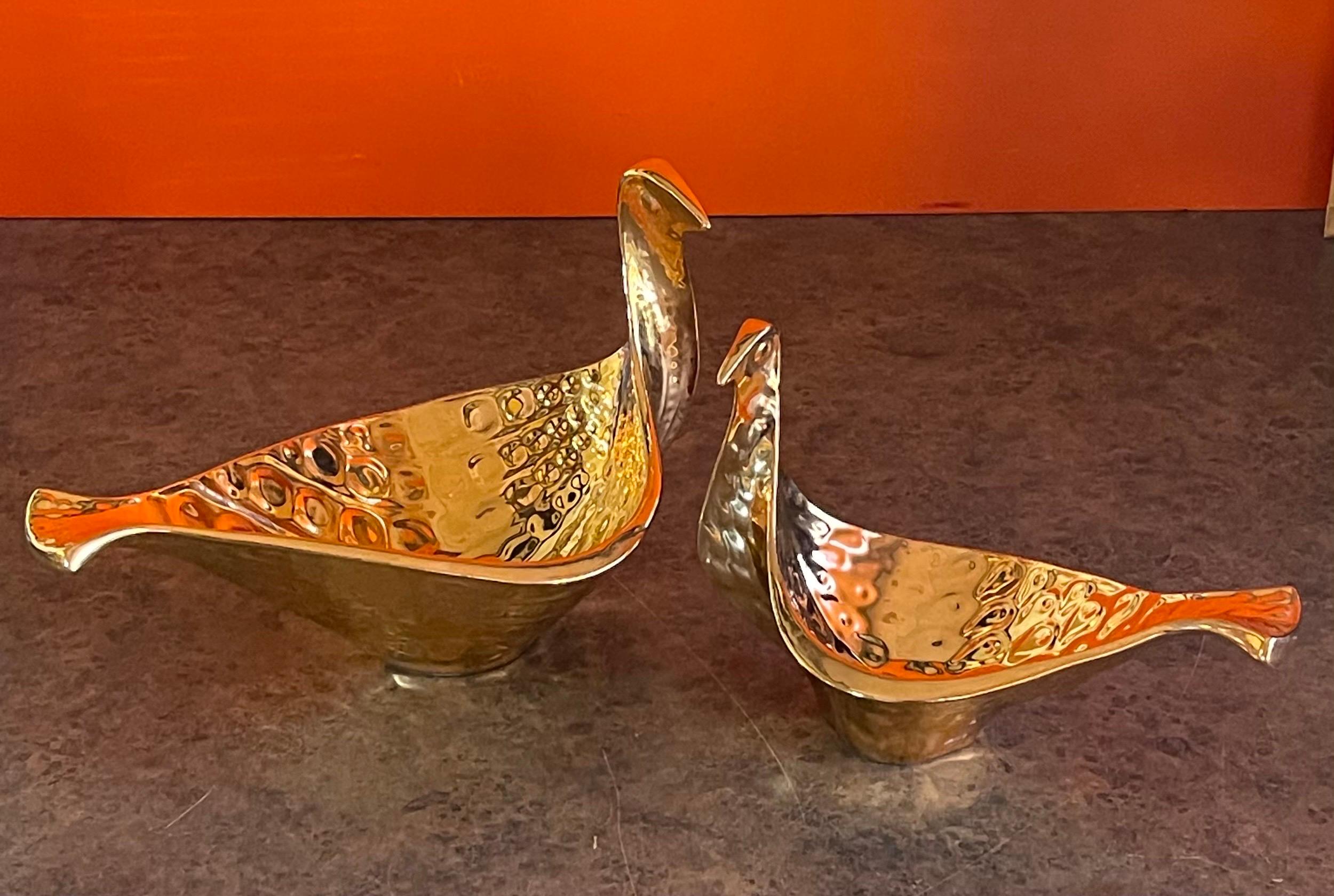 American Pair of Gold Ceramic Bird Bowls from