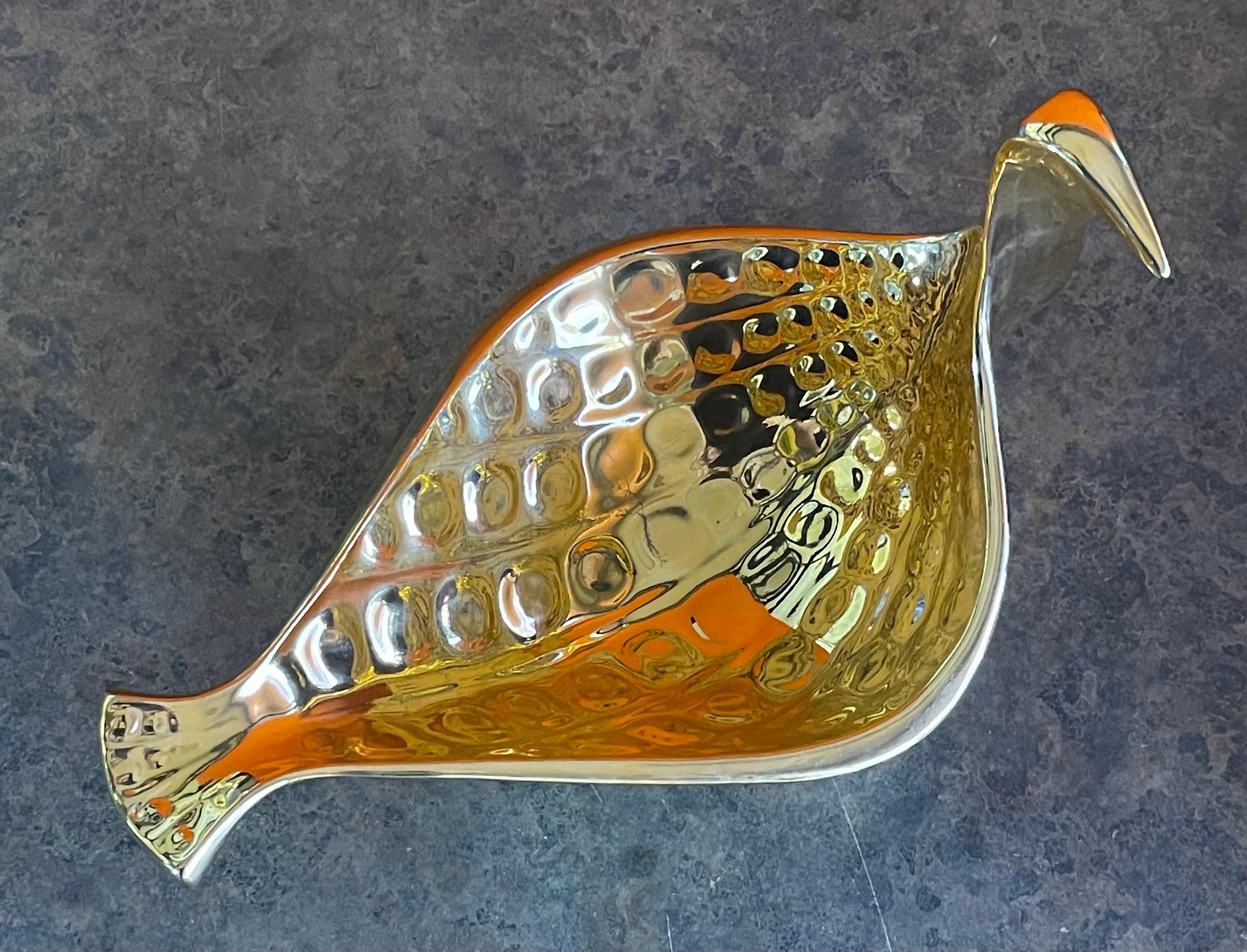 20th Century Pair of Gold Ceramic Bird Bowls from