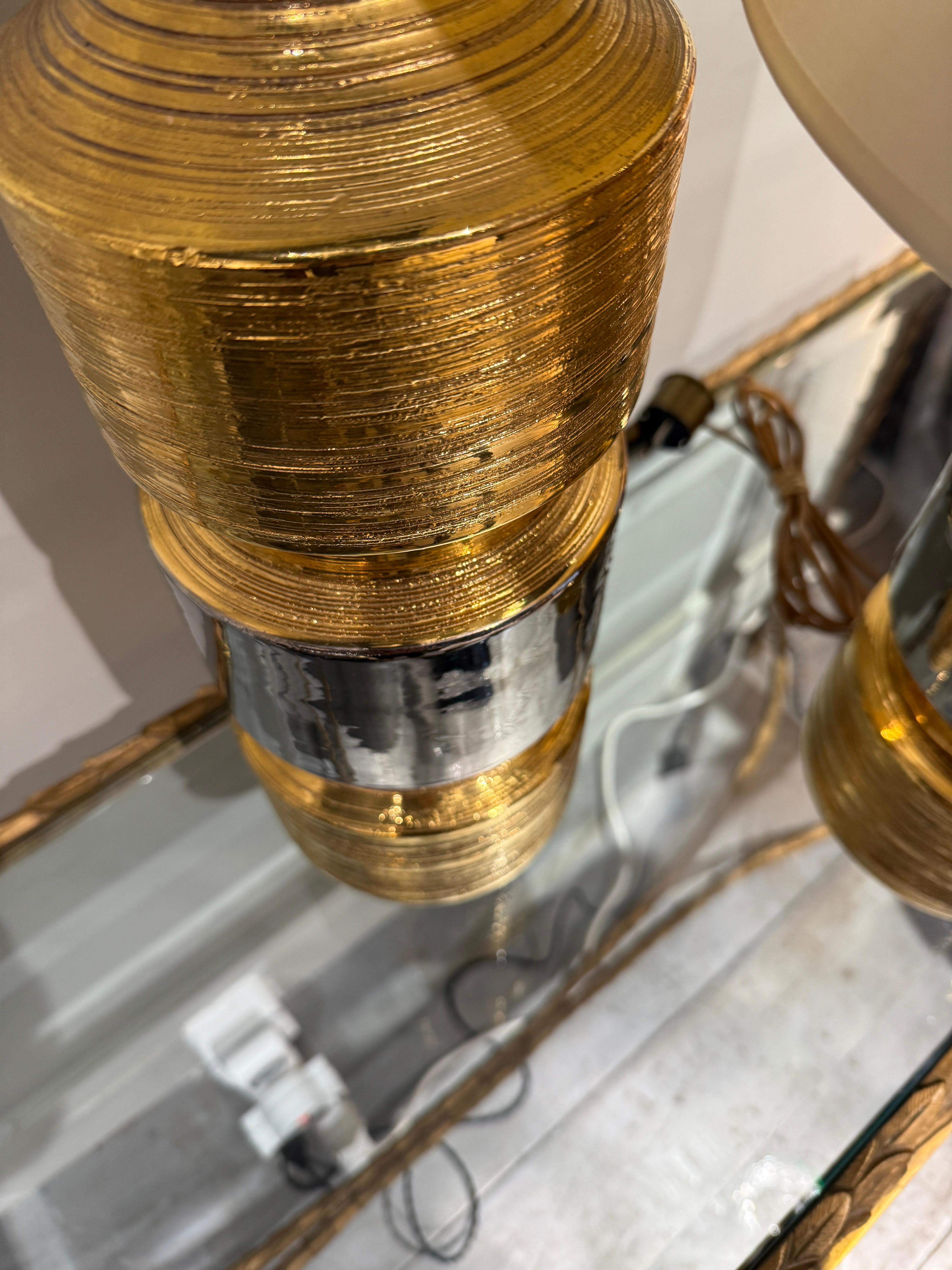 Mid-Century Modern Paire de lampes en céramique dorée Bergboms Suède 1970 en vente