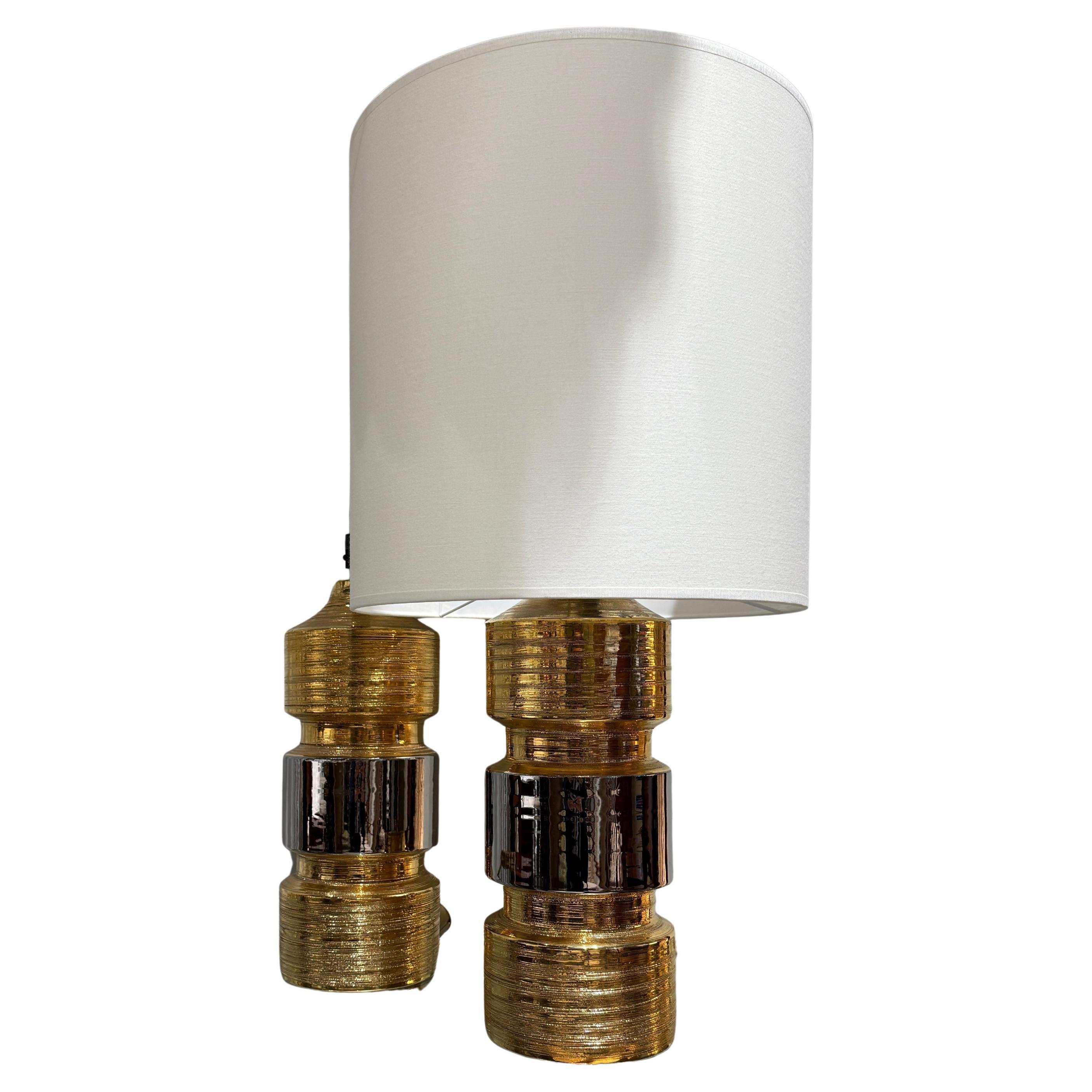 Paire de lampes en céramique dorée Bergboms Suède 1970