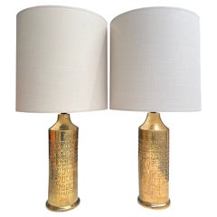 Pair of gold ceramic lamps Bitossi for Bergboms Sweden circa 1970