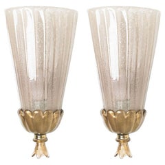 Pair of Gold Chalice Glass and Brass Wall Light Barovier, 1960