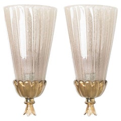 Paire d'appliques en verre doré et laiton Barovier, 1960