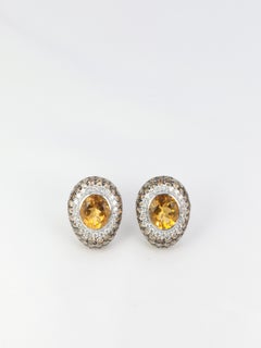 Pair of Gold, Citrines, White and Champagne Diamonds Earrings