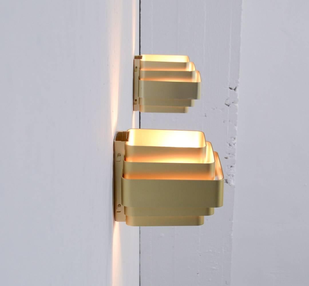 Belgian Pair of Gold Colored Aluminium Wall Lamps by Jules Wabbes