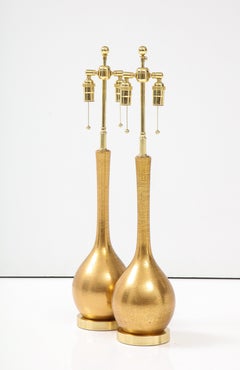 Pair of Gold Crackle Glazed Ceramic Lamps