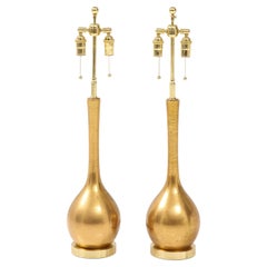 Pair of Gold Crackle Glazed Ceramic Lamps