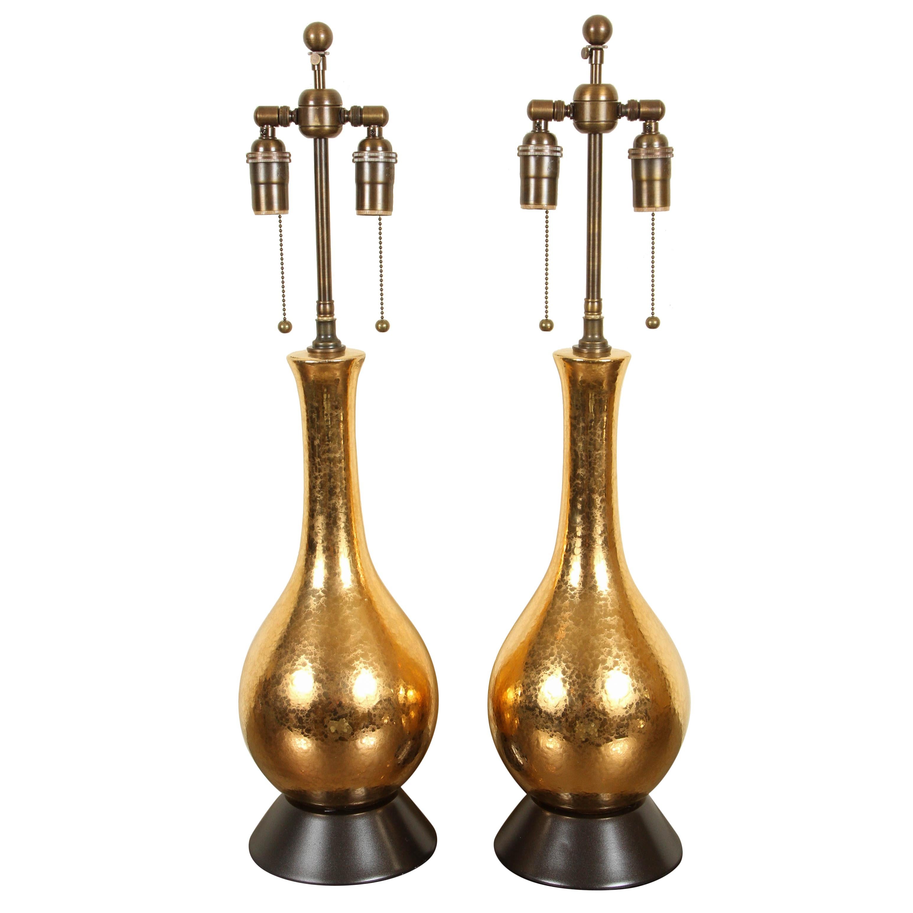 Pair of Gold Crackled Glazed Lamps For Sale