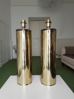 Pair of Gold Cylinder Murano Glass Lamps, Mid-Century Modern, Venini Style 1970s