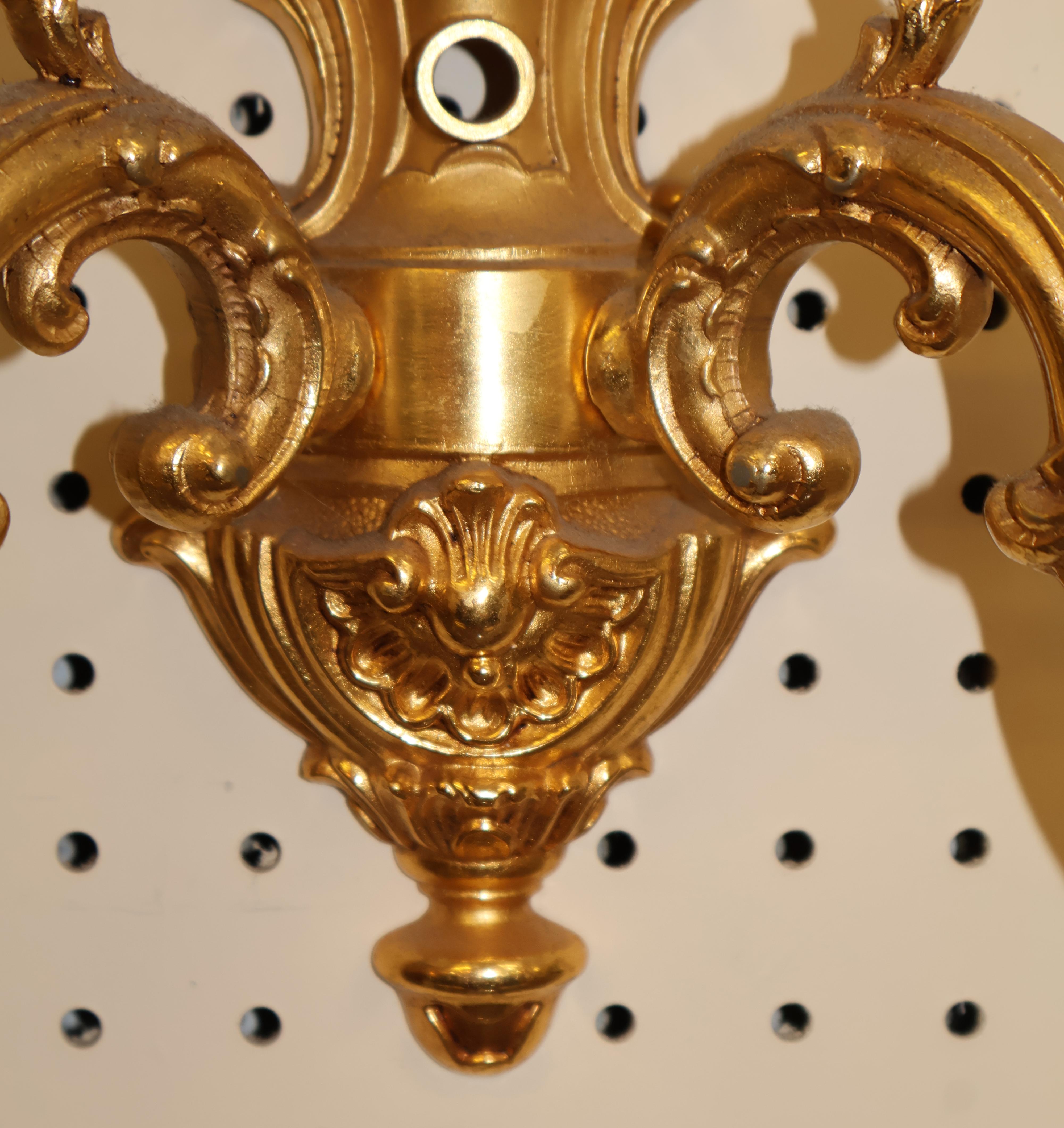 Pair of Gold Dore Bronze Two Light Sconces By FBAI For Sale 3