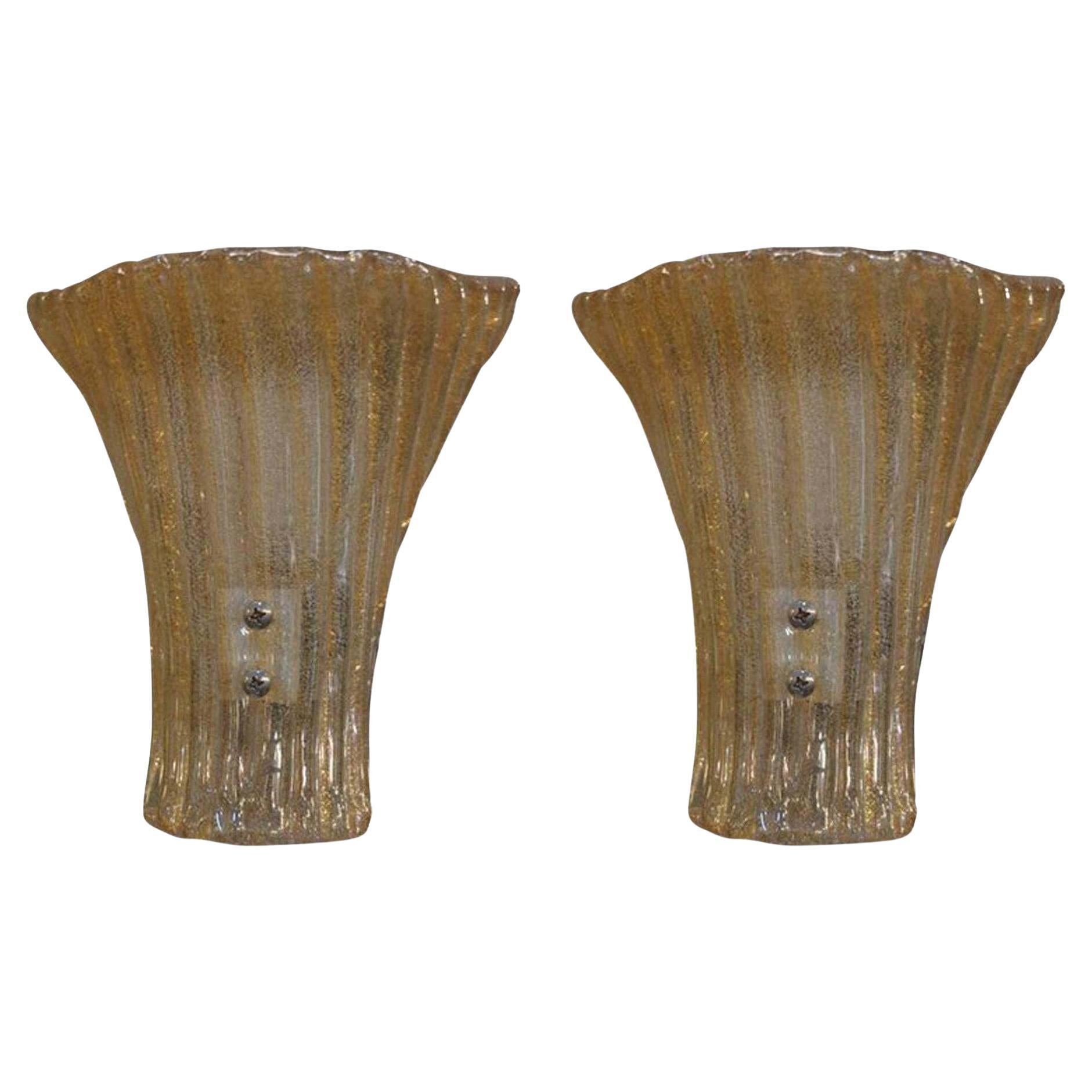 Pair of Gold Dust Murano Sconces For Sale