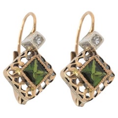 Pair of gold earrings with tourmalines and diamonds, Hungary, mid-20th century.