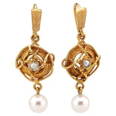 Pair of gold filigree earrings with pearls, Sweden, 1861s.