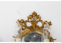 Coppia di lampade da parete a doppio braccio con retro specchio rifinito in oro