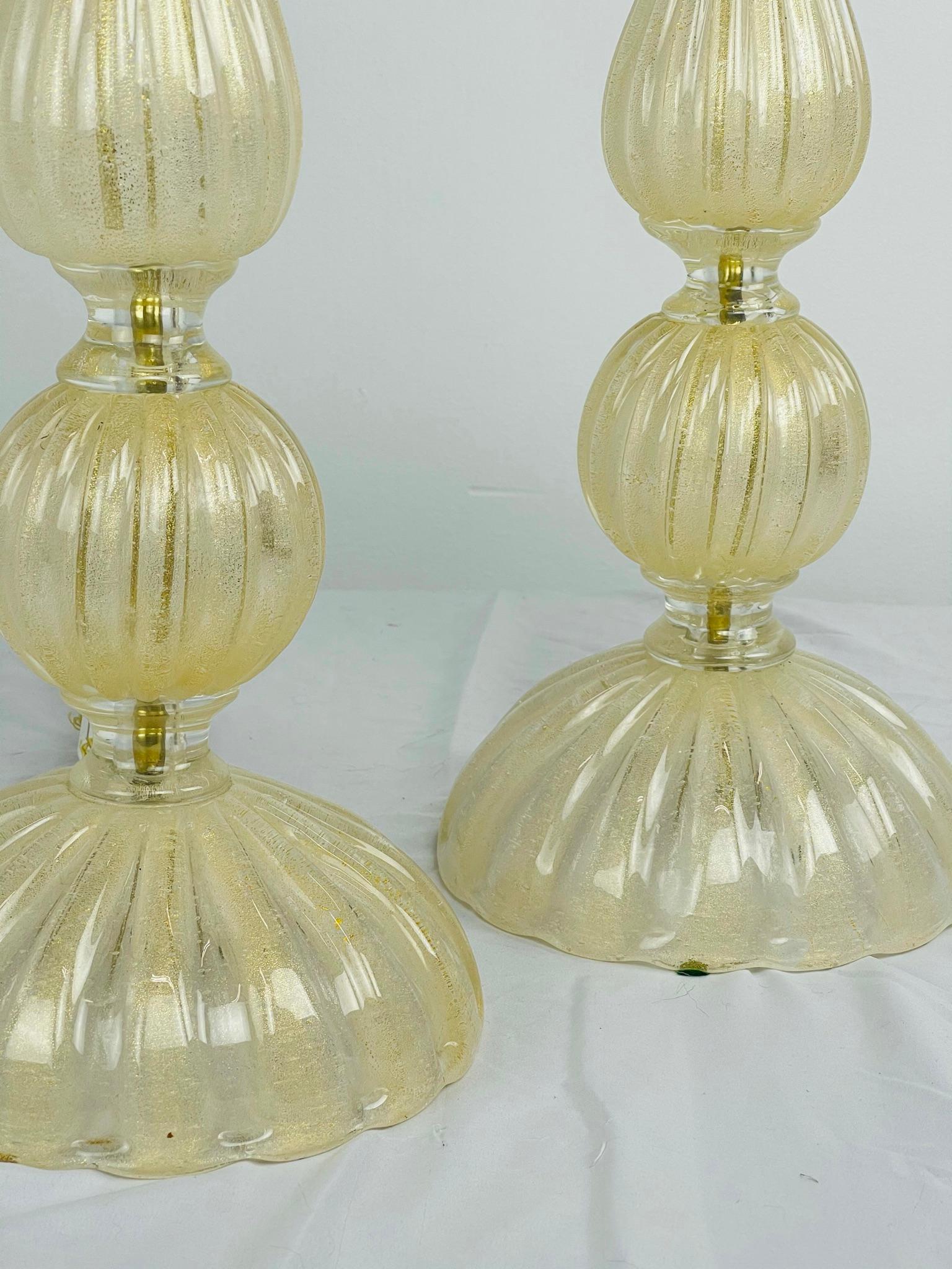 Paire de lampes de Murano à mouchetures dorées par Seguso Vetri d'Arte en vente 2