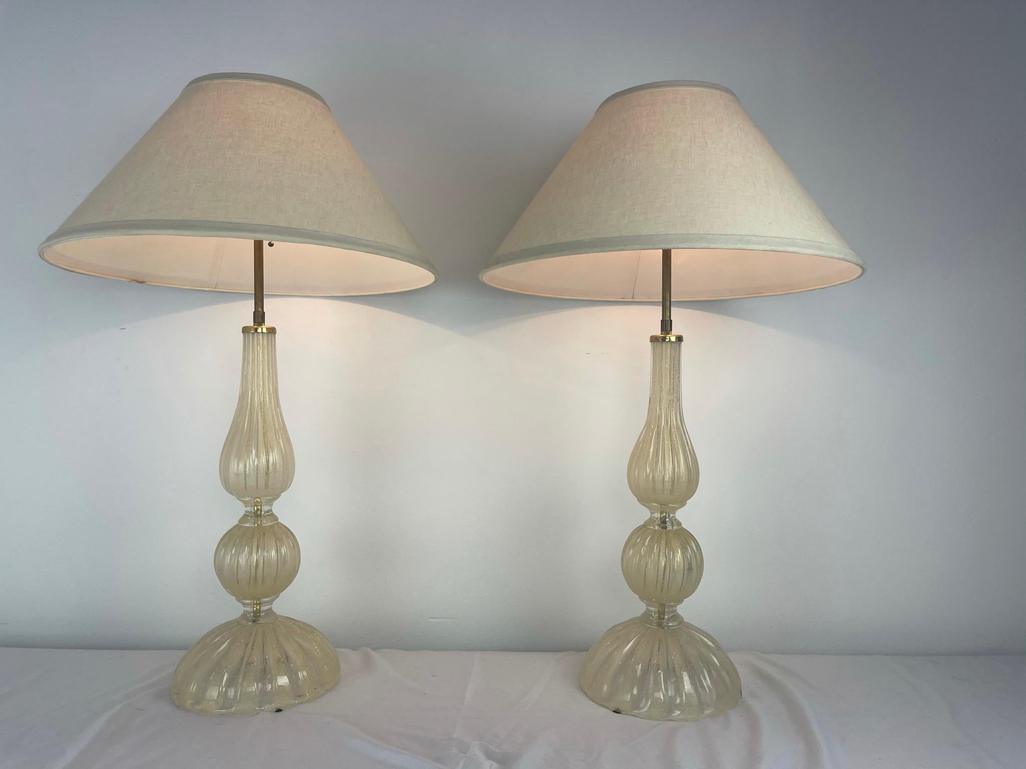 Pair of Gold Fleck Murano Lamps by Seguso Vetri d'Arte For Sale 3