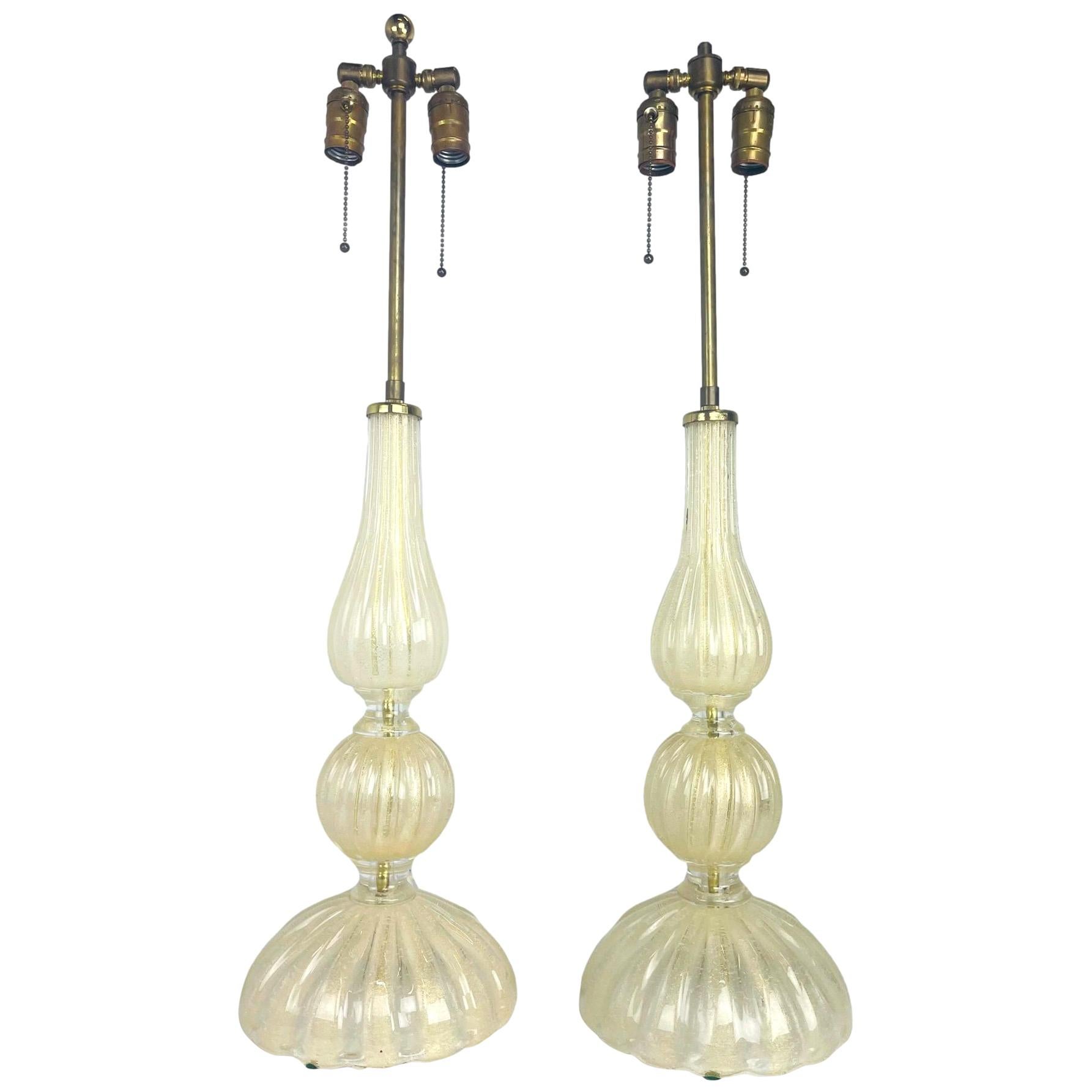 Pair of Gold Fleck Murano Lamps by Seguso Vetri d'Arte