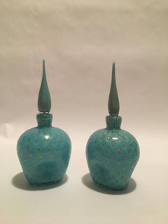 Pair of Gold Flecked Italian Murano Art Glass Perfume Bottles