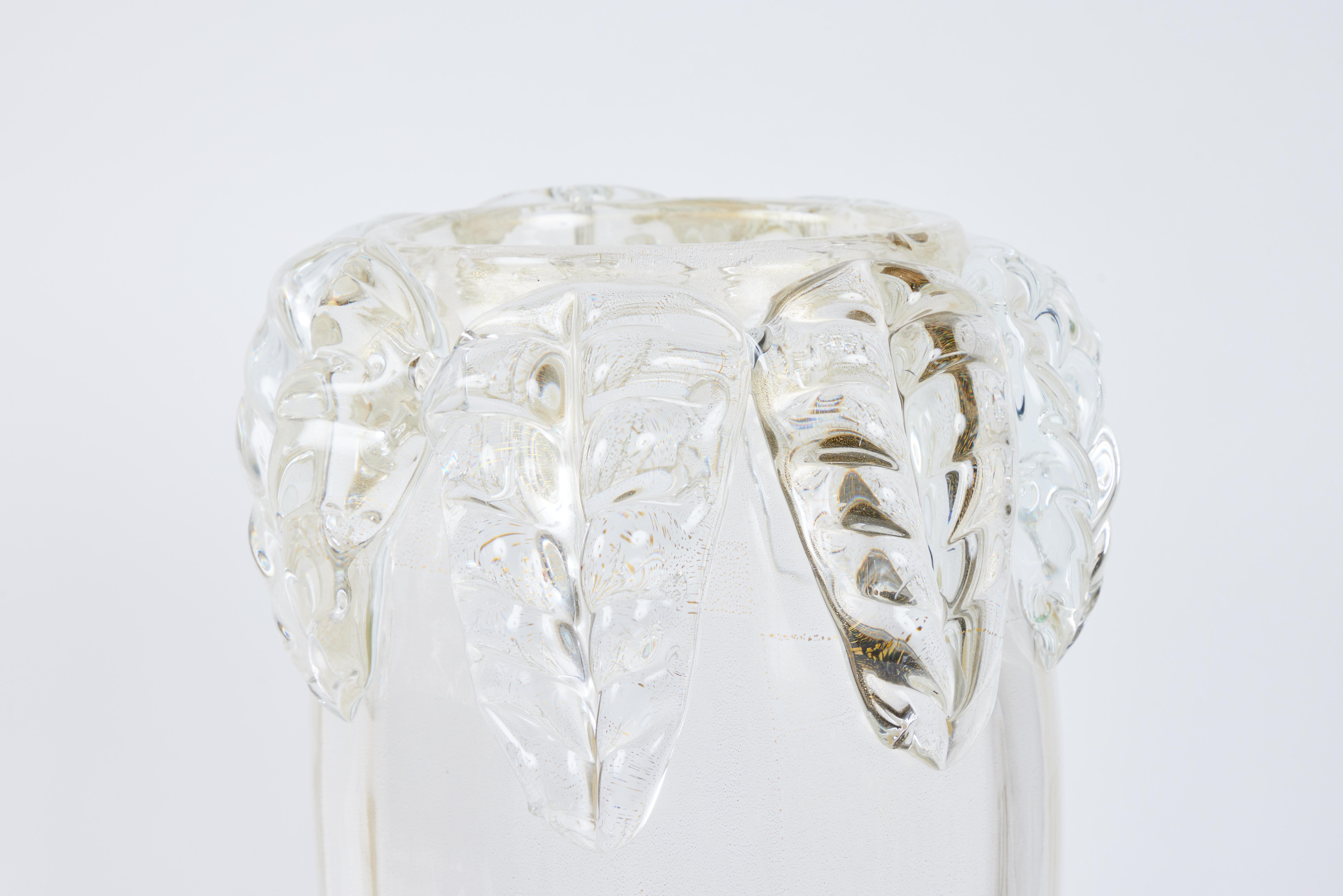 Mid-Century Modern Pair of 22k Gold Flecked Murano Glass Vases For Sale