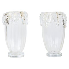Vintage Pair of 22k Gold Flecked Murano Glass Vases