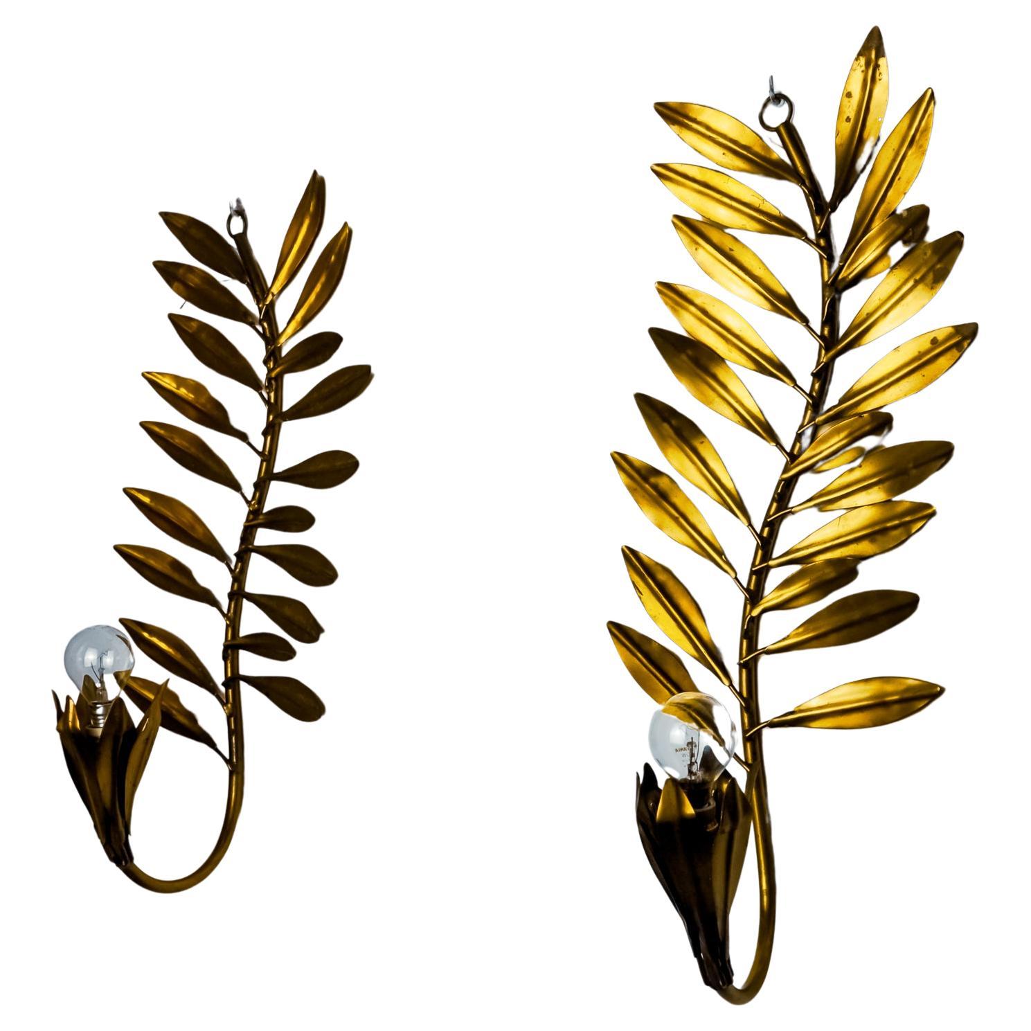 Pair of gold floral sconces by Ferro Arte, Spain, 1980