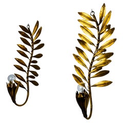 Pair of gold floral sconces by Ferro Arte, Spain, 1980