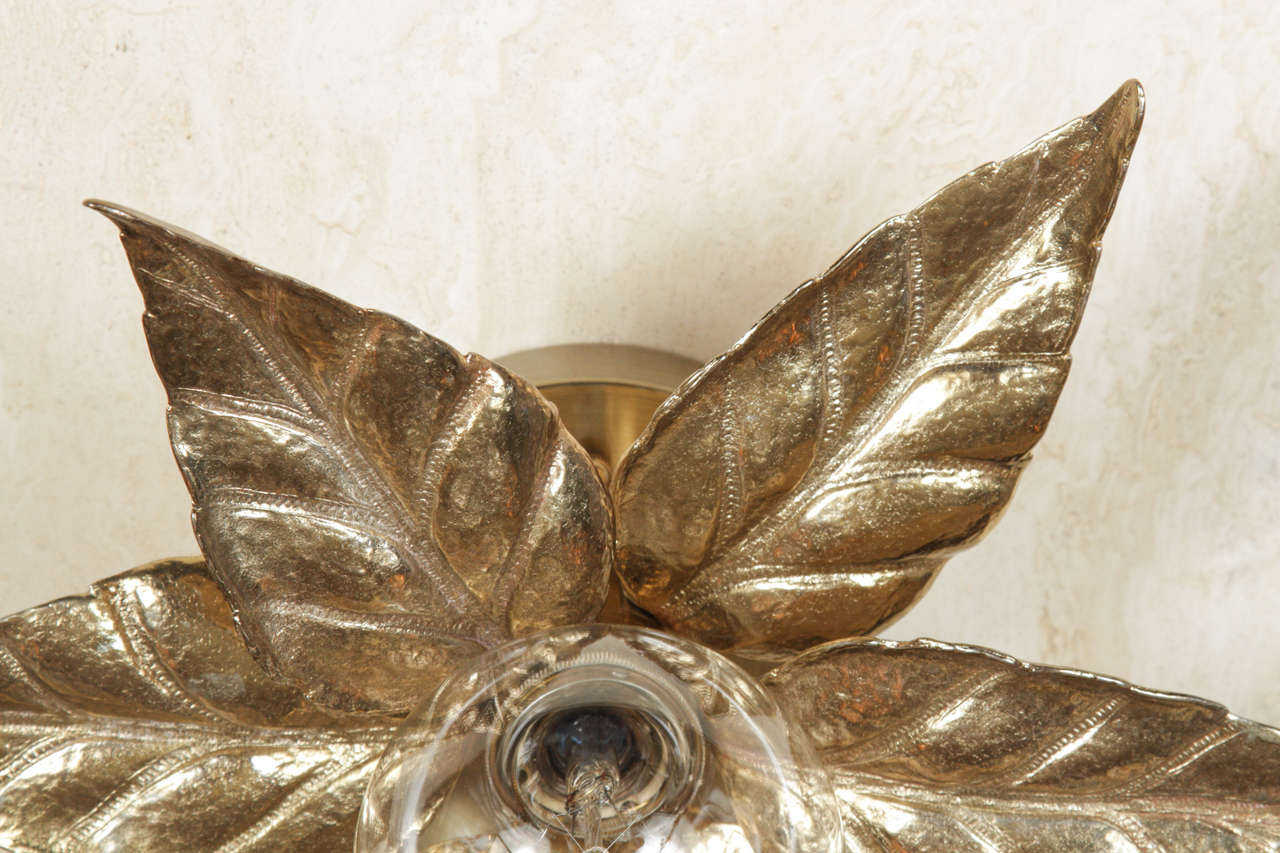 Metal Pair of Gold Floral Sconces For Sale