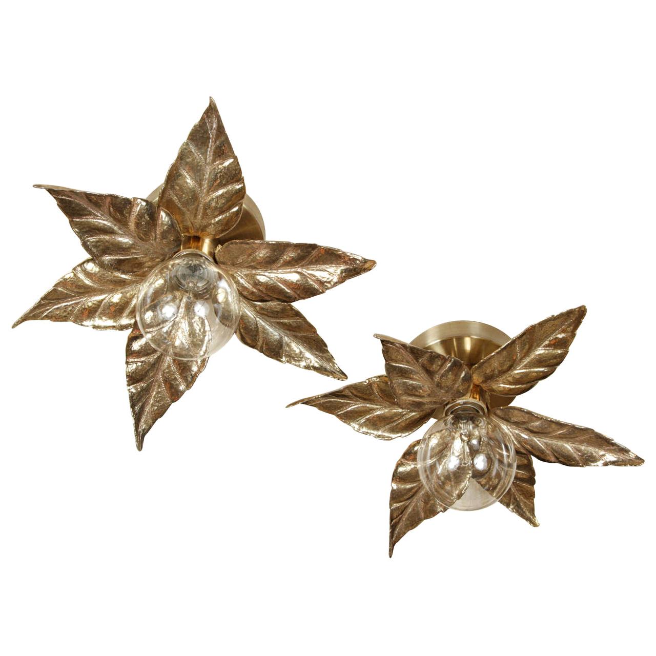 Pair of Gold Floral Sconces For Sale