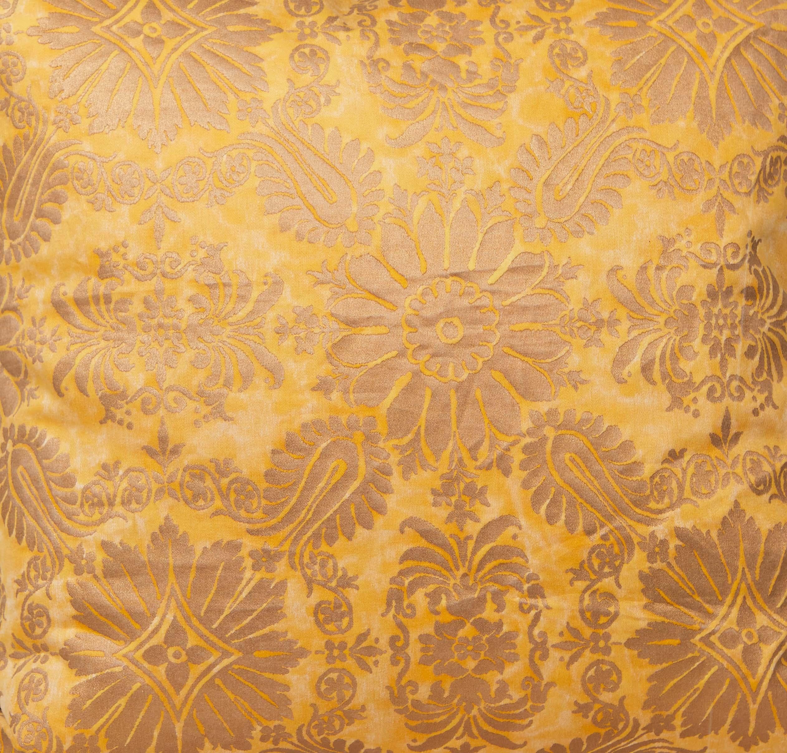American Pair of Gold Fortuny Fabric Cushions in the Impero Pattern