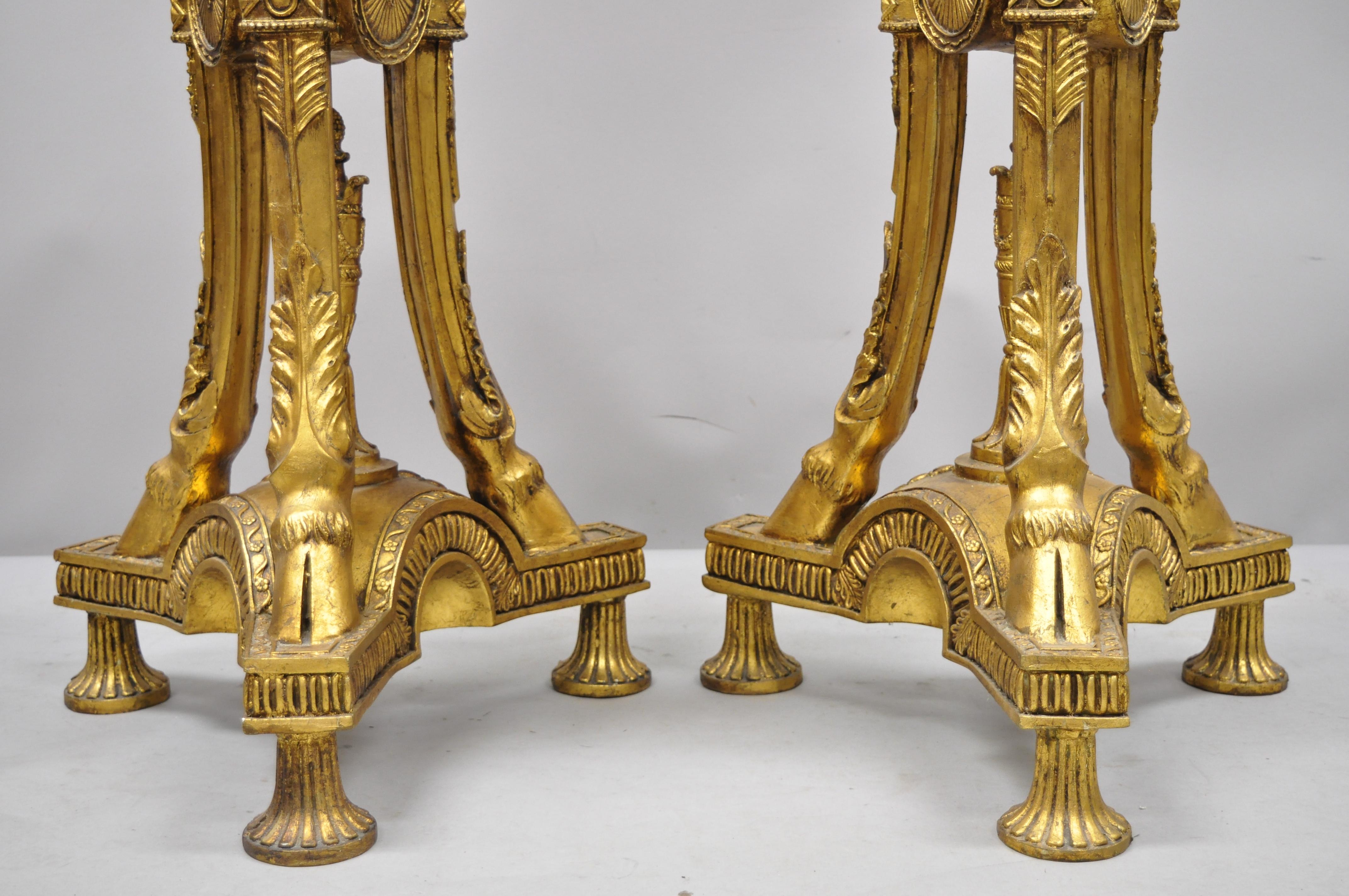 Pair of Gold French Neoclassical Style Figural Maiden Bust Hoof Foot Pedestals 5