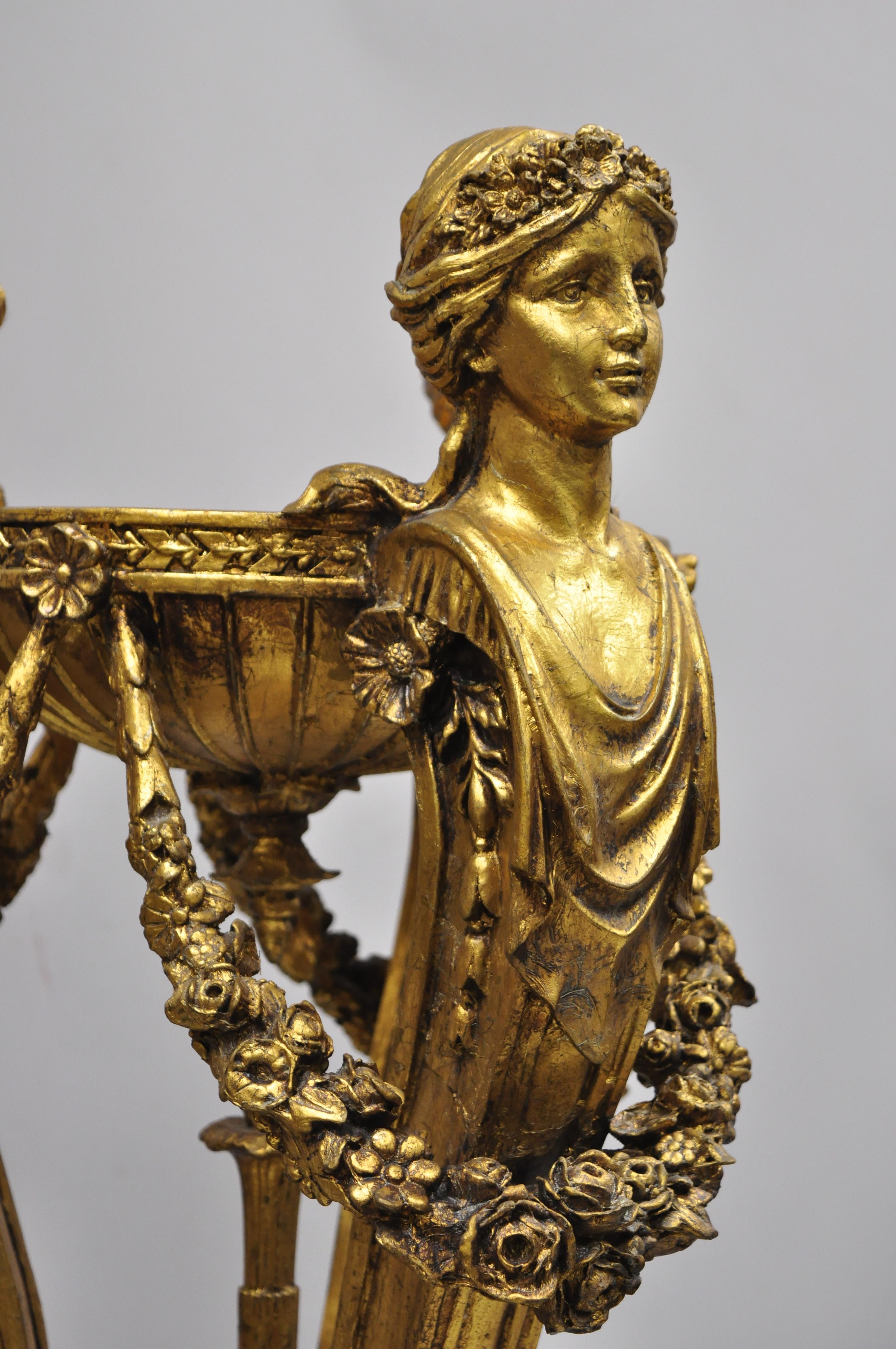 Pair of Gold French Neoclassical Style Figural Maiden Bust Hoof Foot Pedestals In Good Condition In Philadelphia, PA