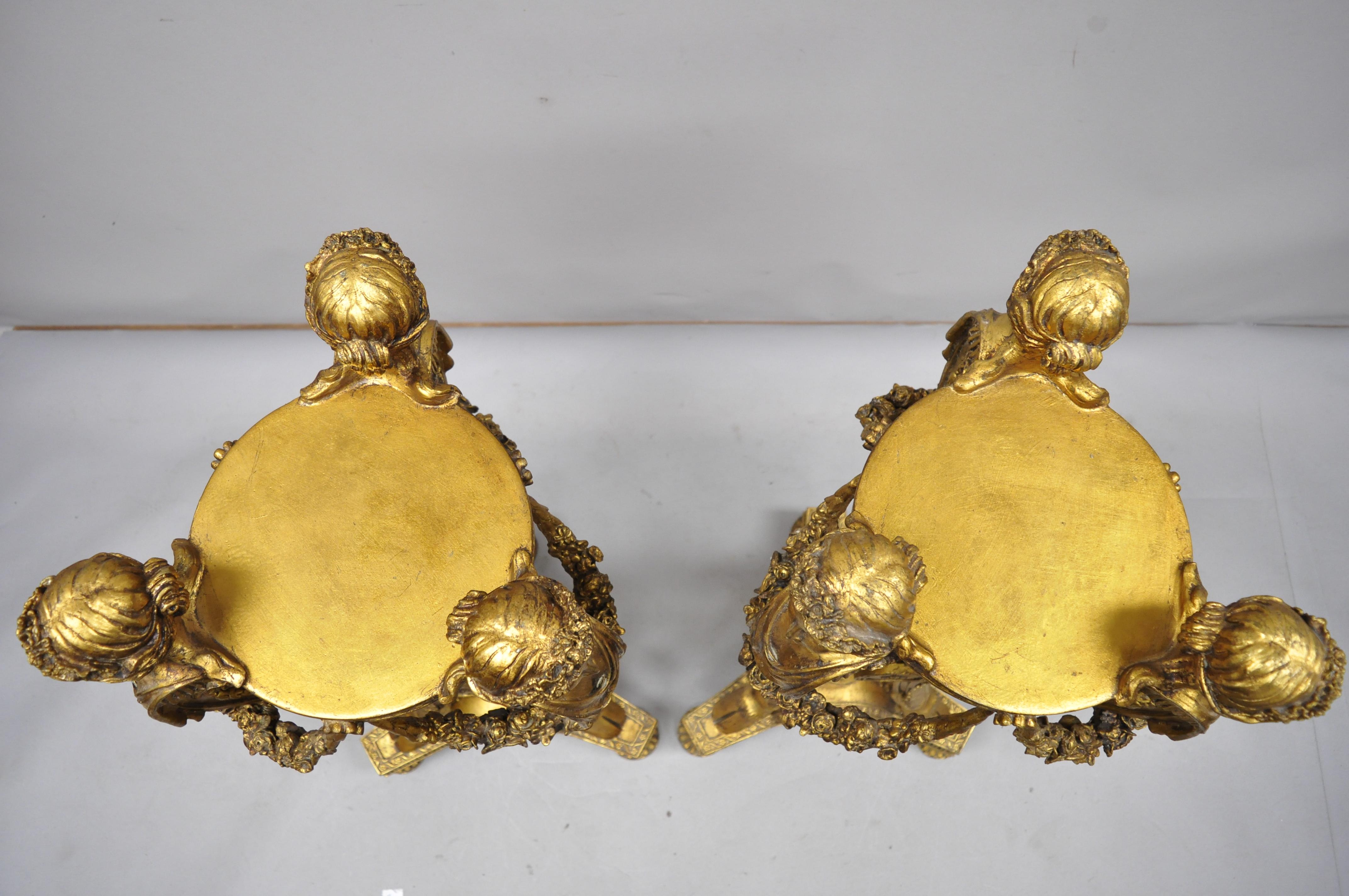 Pair of Gold French Neoclassical Style Figural Maiden Bust Hoof Foot Pedestals 1