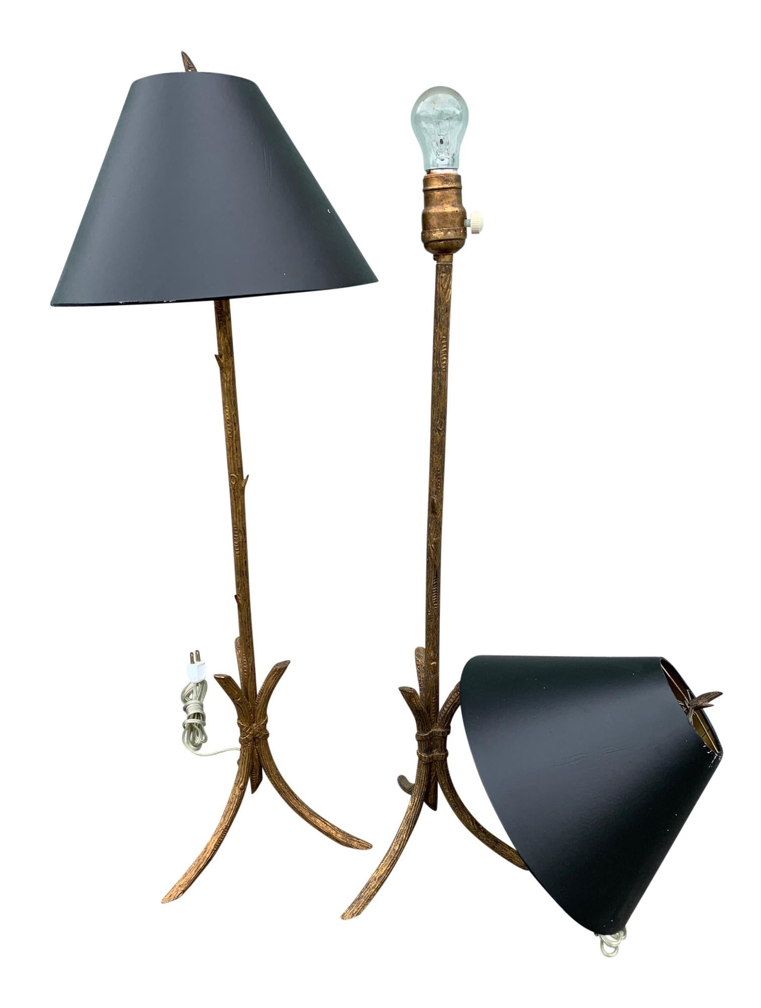 Pair of Gold Gilded Faux Bois Lamps In Good Condition For Sale In West Palm Beach, FL