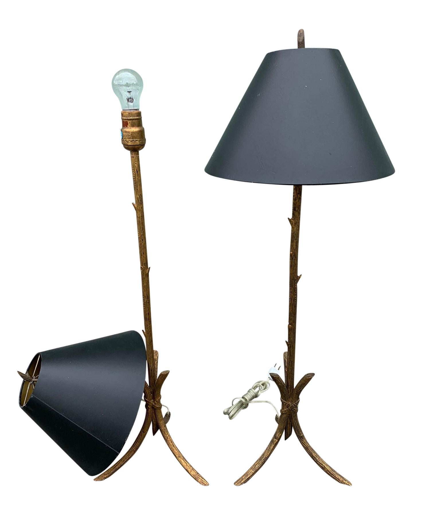 Pair of Gold Gilded Faux Bois Lamps For Sale 1