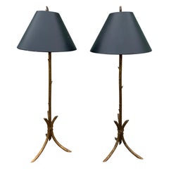 Pair of Gold Gilded Faux Bois Lamps