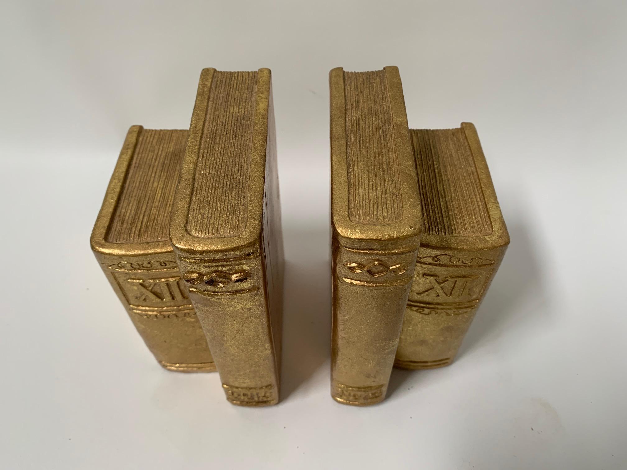 Pair of Gold Gilt Book Sculpture Bookends In Good Condition In Jacksonville, FL