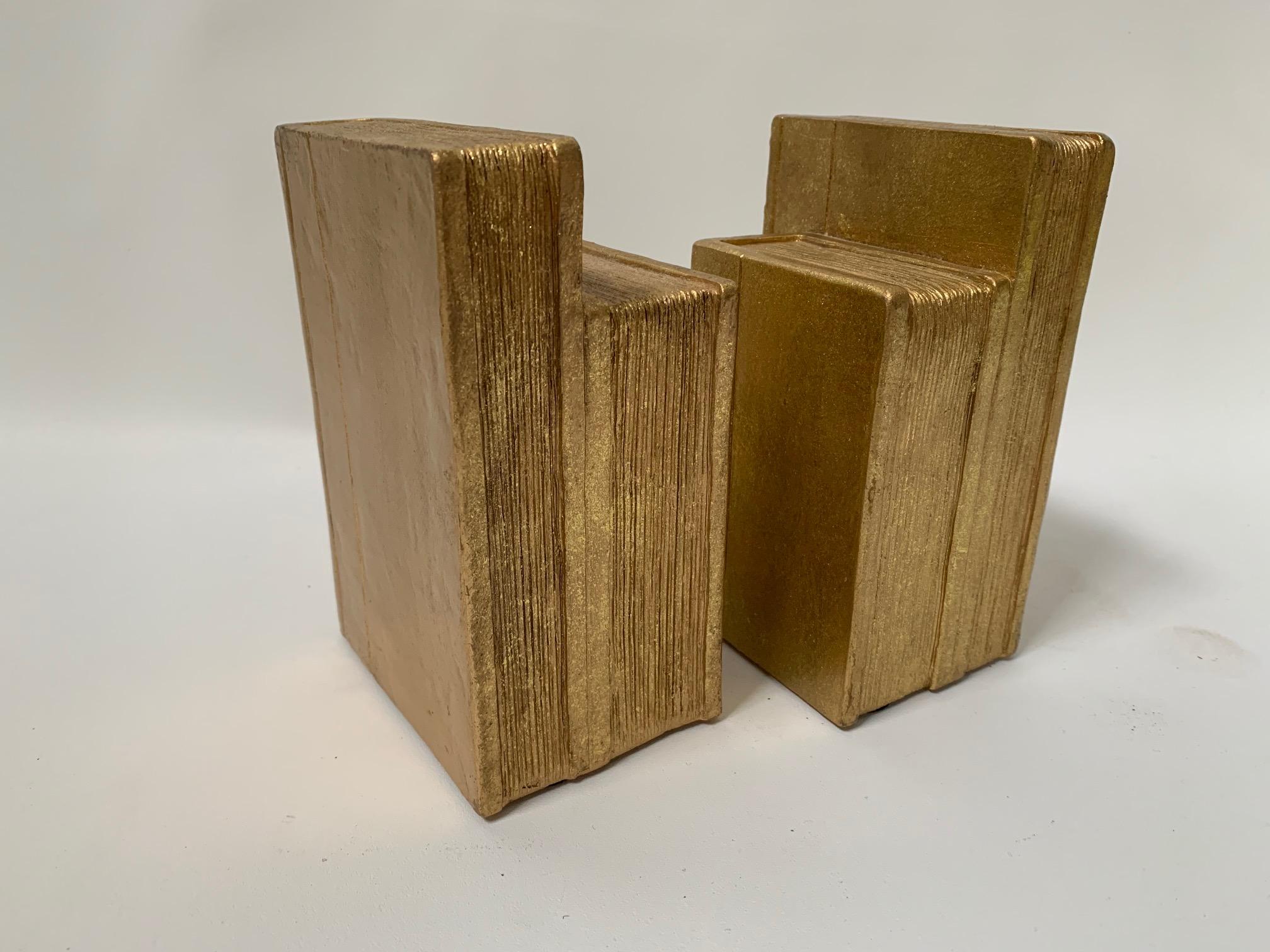 Late 20th Century Pair of Gold Gilt Book Sculpture Bookends