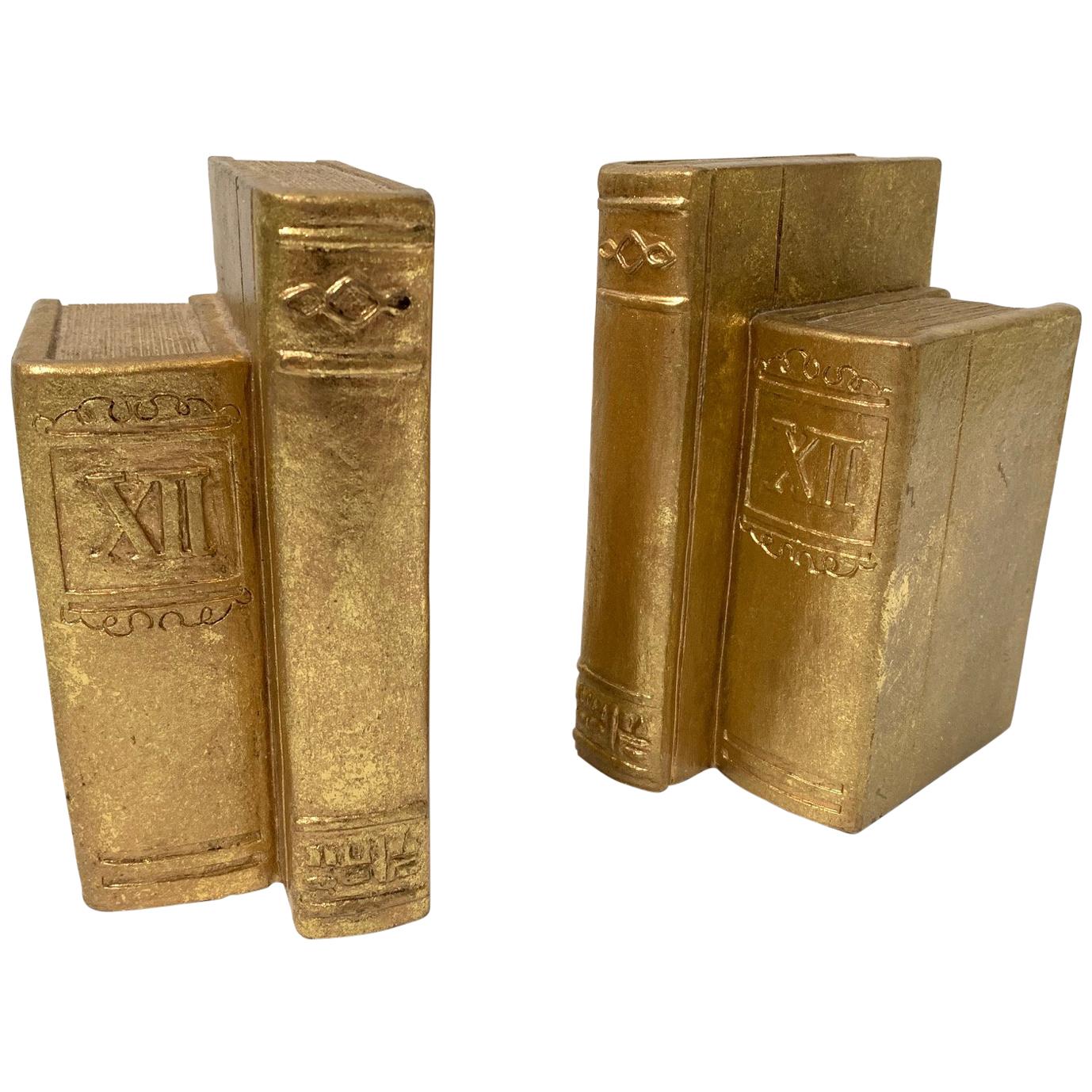 Pair of Gold Gilt Book Sculpture Bookends