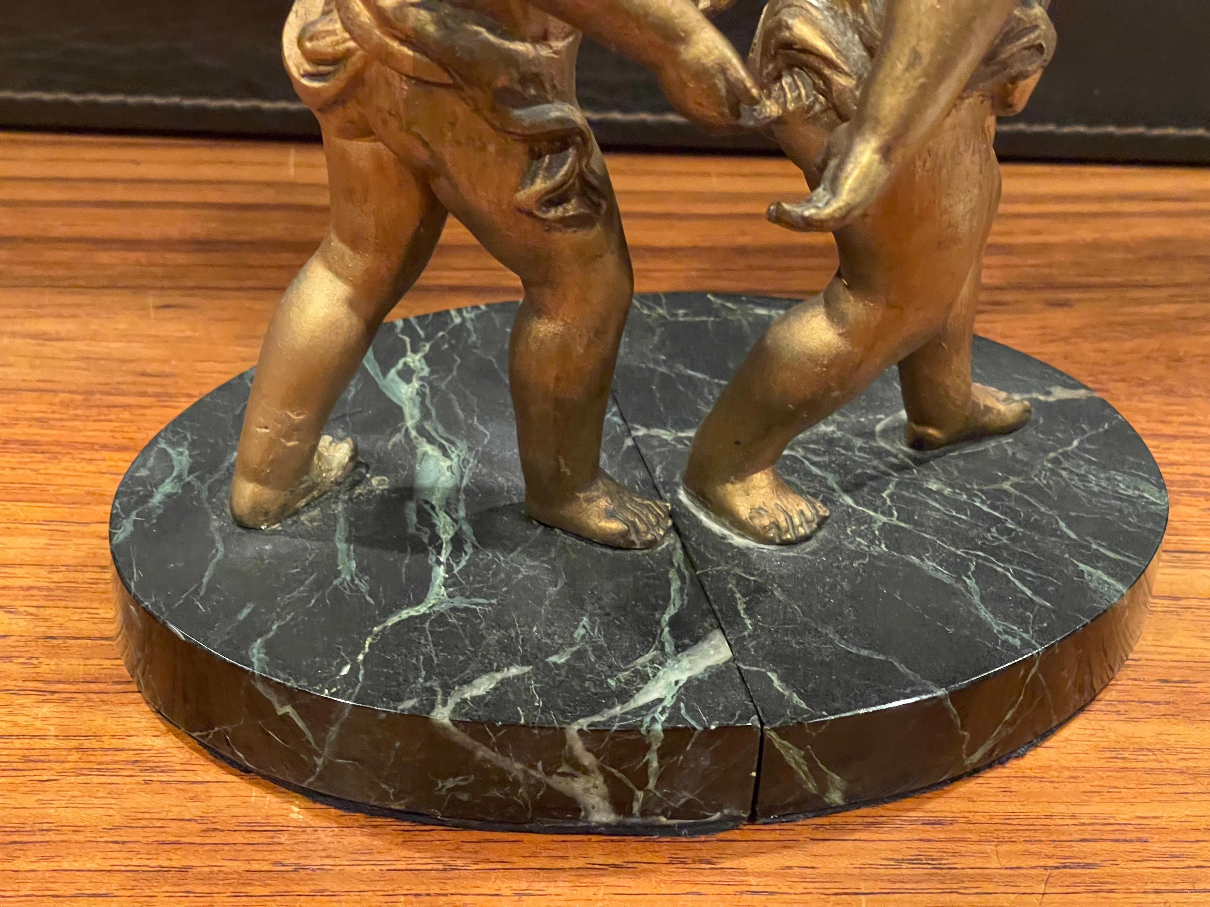 Pair of Gold Gilt Cherubs on Marble French Art Deco Bookends For Sale 10
