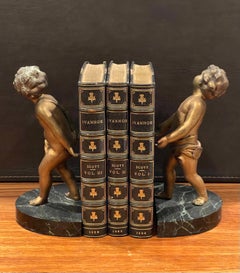Pair of Gold Gilt Cherubs on Marble French Art Deco Bookends