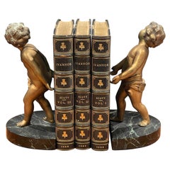 Pair of Gold Gilt Cherubs on Marble French Art Deco Bookends