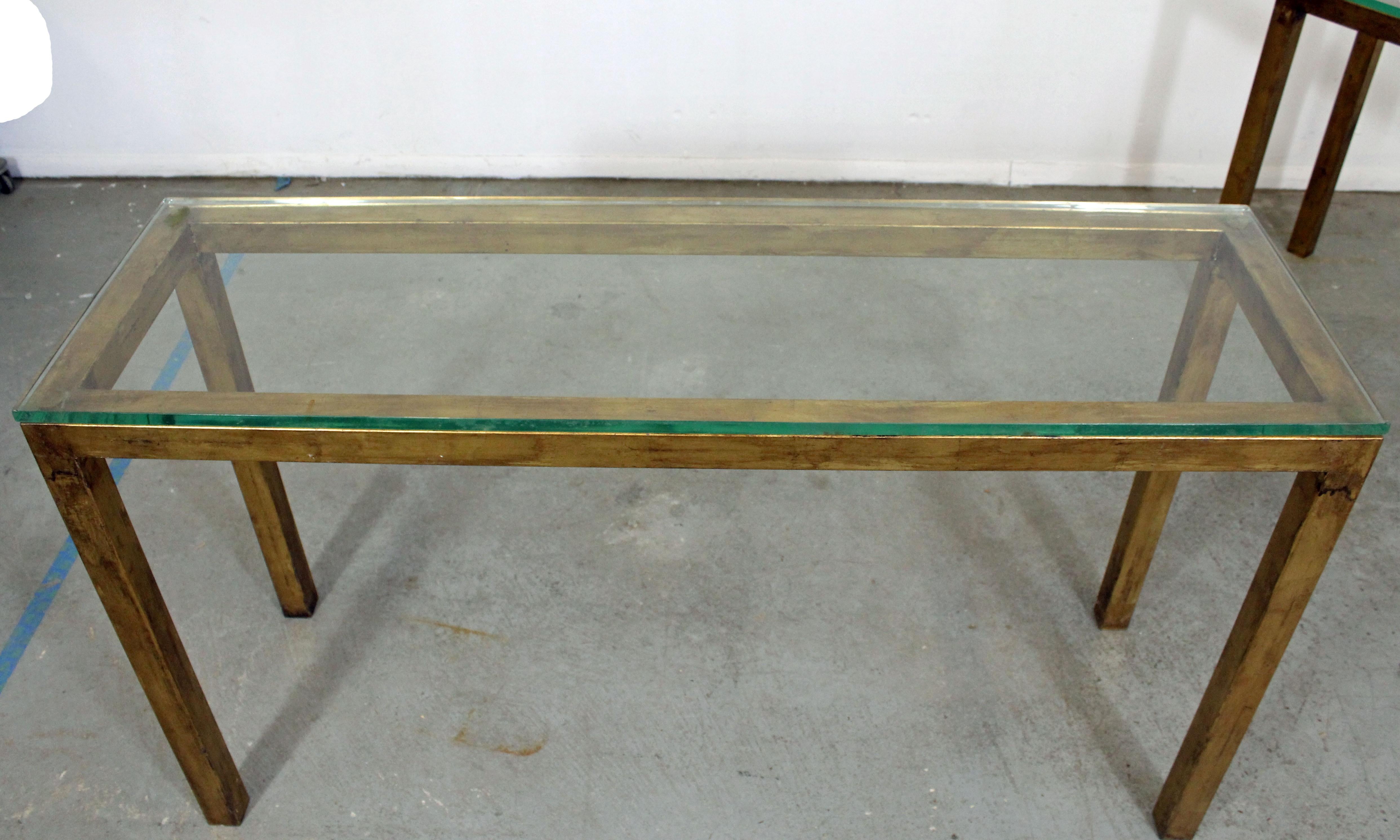 American Pair of Gold Gilt Glass-Top Iron Designer Console Tables