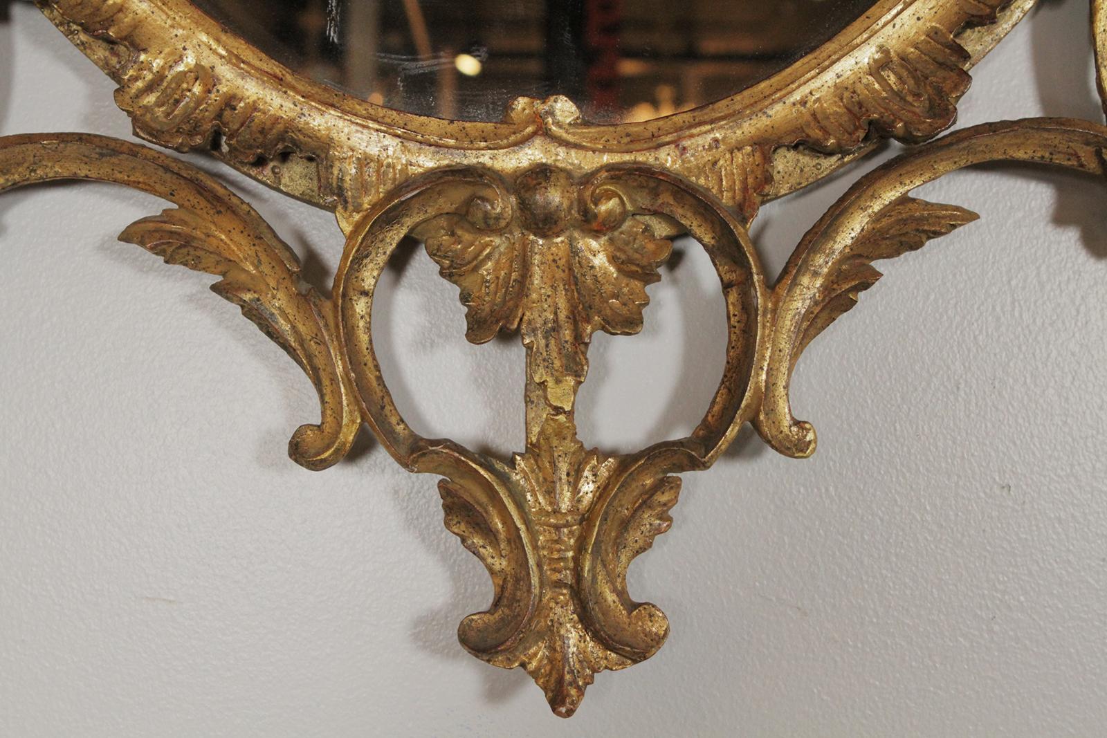 Pair of Gold Gilt Hand Carved Wood Italian Mirrors In Good Condition In Lambertville, NJ