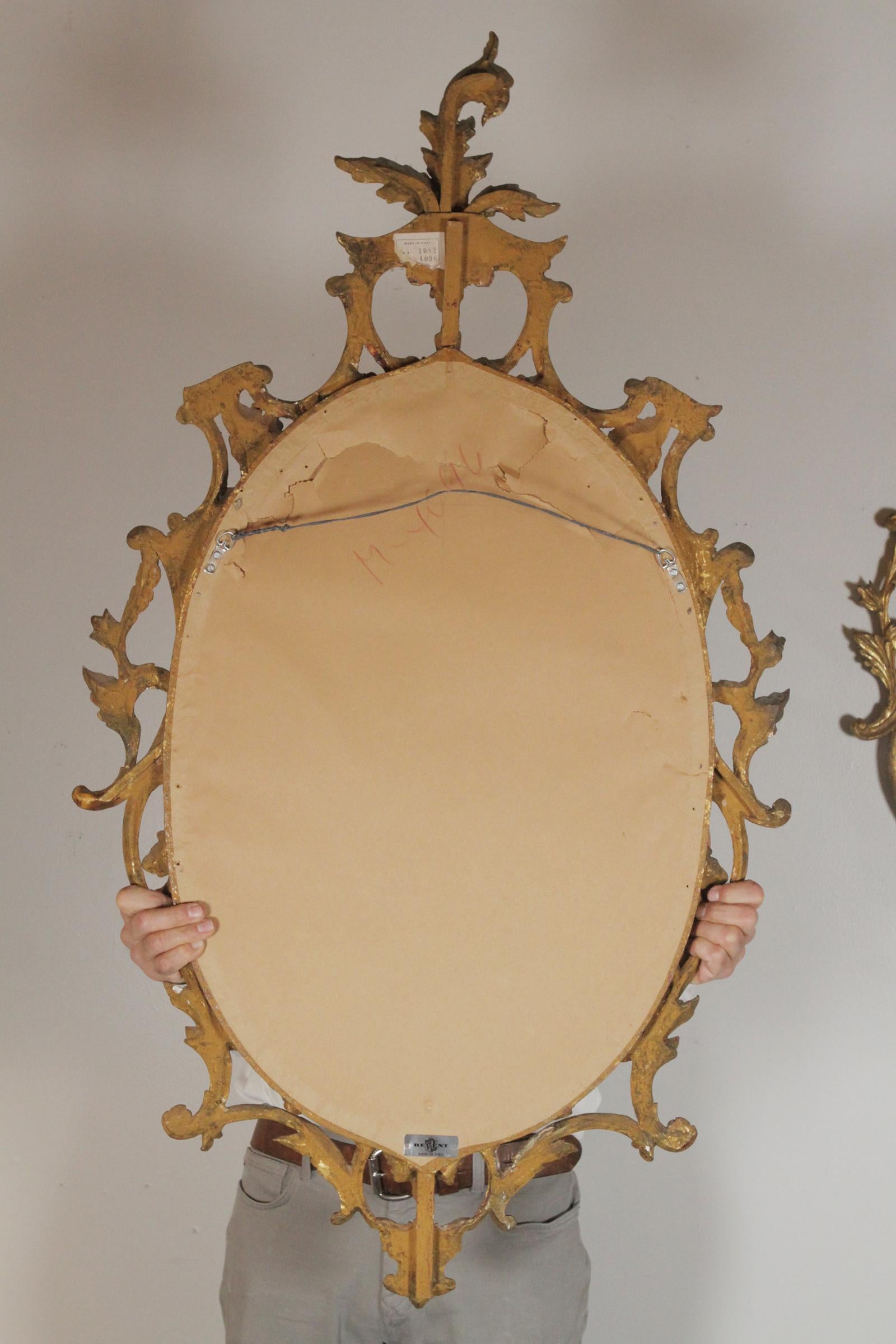 Giltwood Pair of Gold Gilt Hand Carved Wood Italian Mirrors