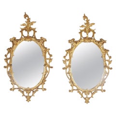 Vintage Pair of Gold Gilt Hand Carved Wood Italian Mirrors