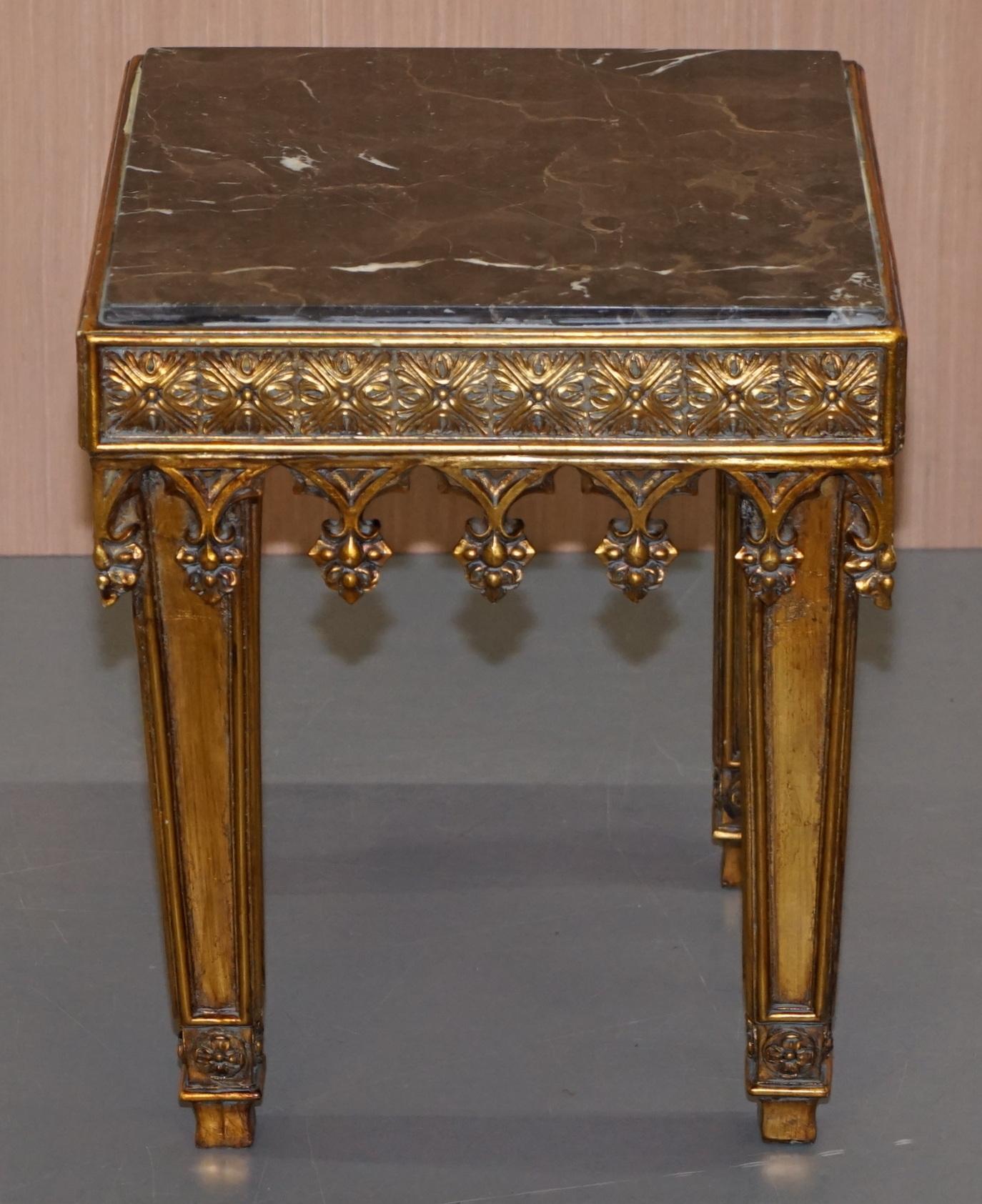Pair of Gold Giltwood Marble Bust Stands Side End Lamp Wine Tables 1