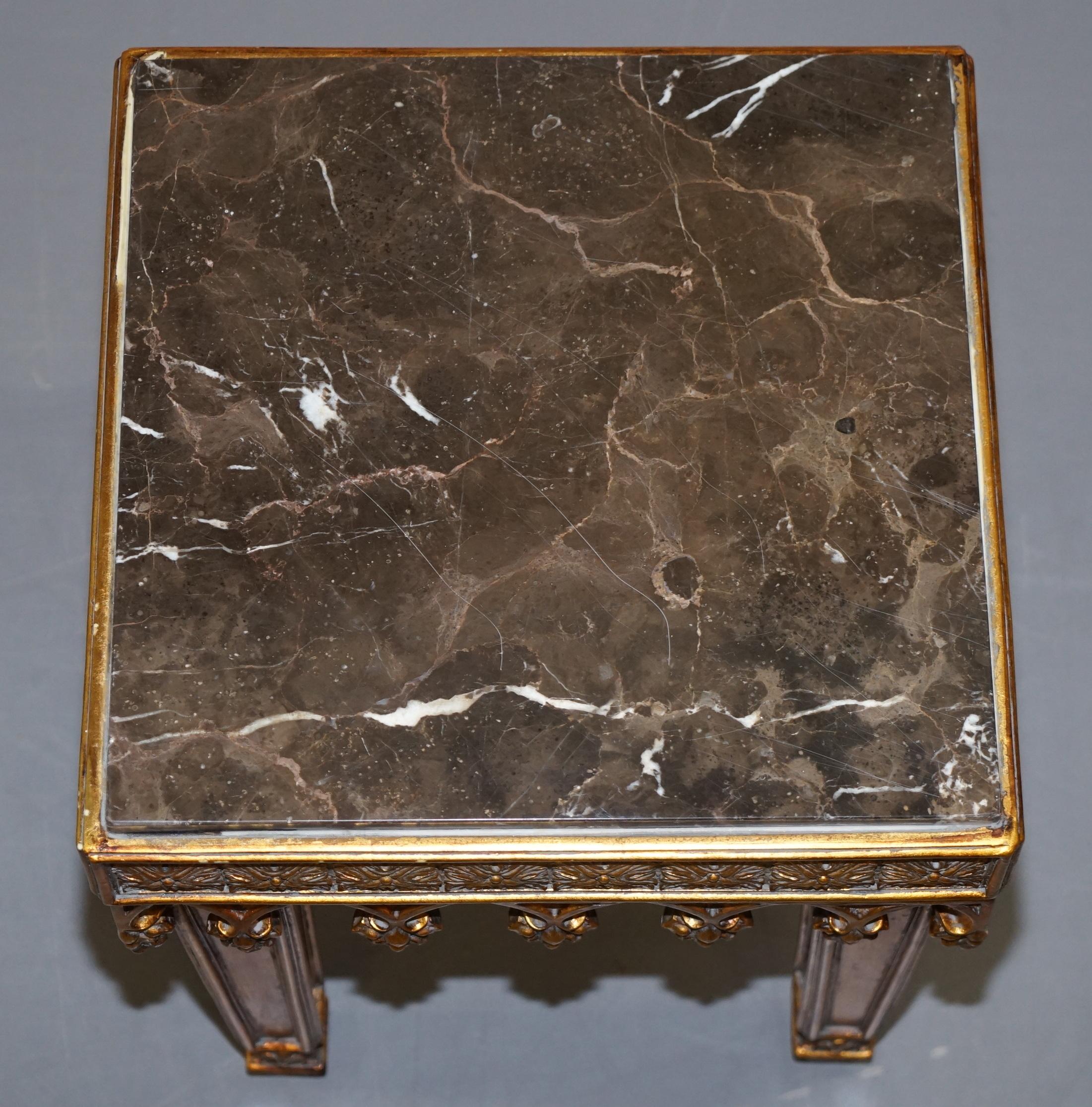 Pair of Gold Giltwood Marble Bust Stands Side End Lamp Wine Tables 2