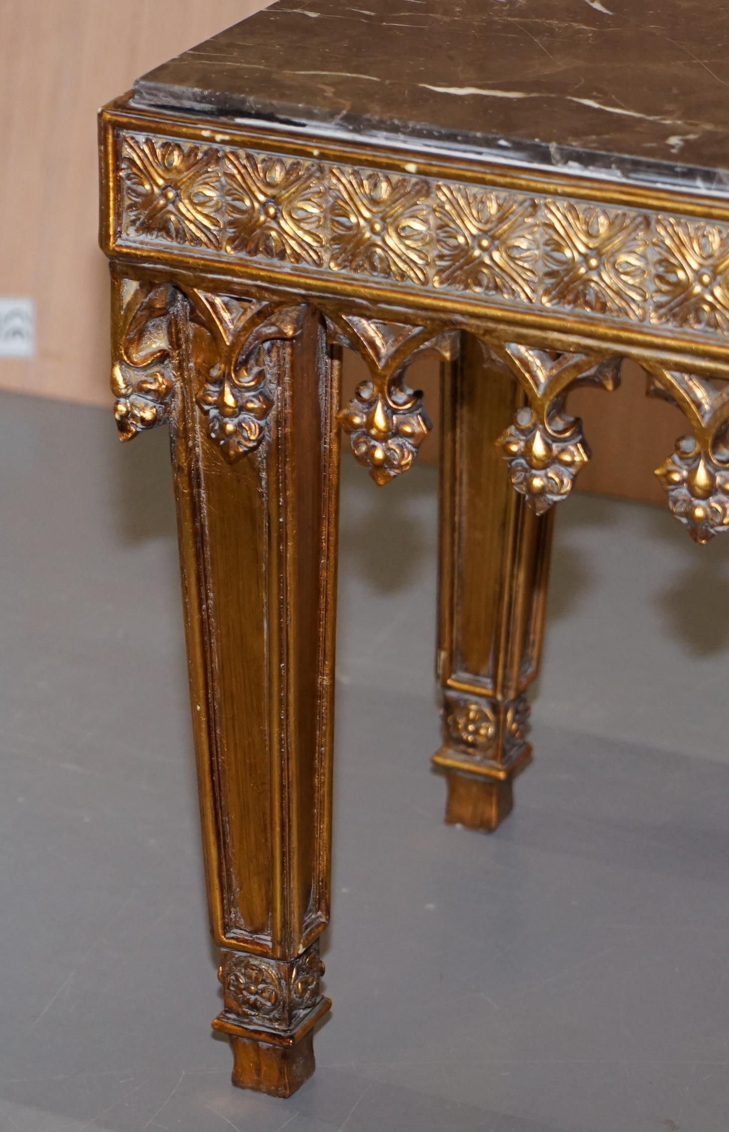 Pair of Gold Giltwood Marble Bust Stands Side End Lamp Wine Tables 5